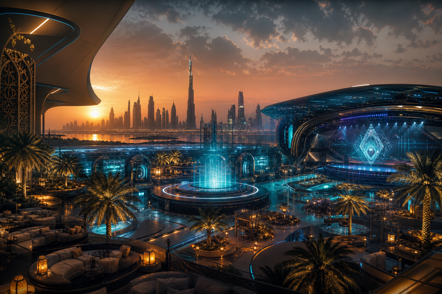 خلفية resortlox.com — ساحة ألعاب بإضاءة ذهبية وزمردية